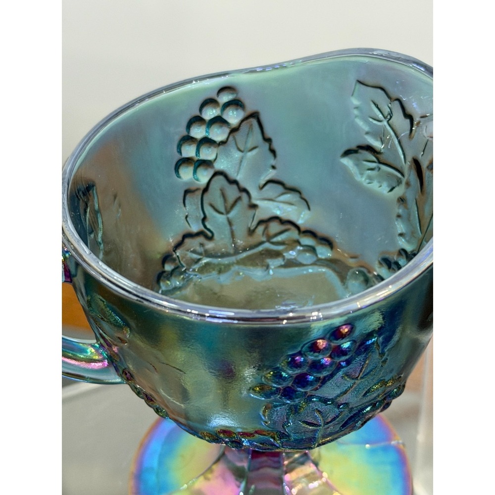 Vintage Indiana Blue Iridescent Carnival Glass Harvest Grape Creamer 1970's - Picture 5 of 8